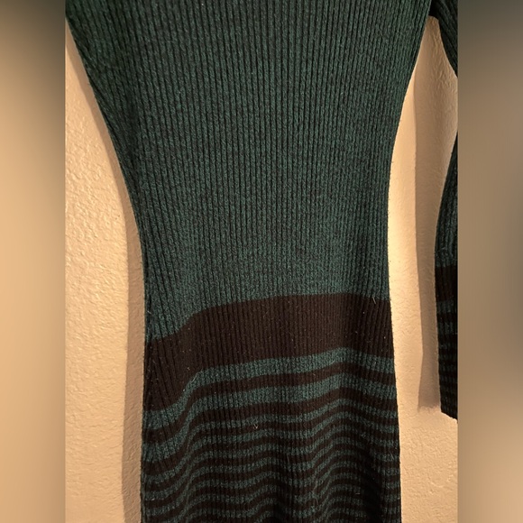 Emerald Green Cowl-Neck Striped Sweater dress - Picture 2 of 5